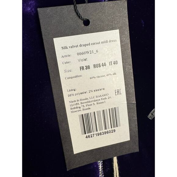 Rasario NWT Silk Velvet Draped Corset Midi Dress in Violet Size FR 38/US 4 - Picture 8 of 10